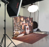 Laden Sie das Bild in den Galerie-Viewer, Fox Rolled Retro Christmas Brown Wood Vinyl Backdrop - Foxbackdrop