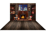 Laden Sie das Bild in den Galerie-Viewer, Fabric/Vinyl Christmas bear backdrop+Fabric/Vinyl dark wood floor drop combo set