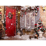 Laden Sie das Bild in den Galerie-Viewer, Fox Christmas Snow Front Door Vinyl Photography Backdrop - Foxbackdrop