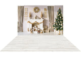 Laden Sie das Bild in den Galerie-Viewer, Fabric/Vinyl Christmas fireplace backdrop+Fabric/Vinyl white wood floor drop combo set