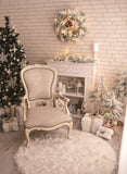 Laden Sie das Bild in den Galerie-Viewer, Fox White Christmas Chair Fabric/Vinyl Backdrop Designed by Magda