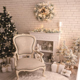 Laden Sie das Bild in den Galerie-Viewer, Fox White Christmas Chair Fabric/Vinyl Backdrop Designed by Magda