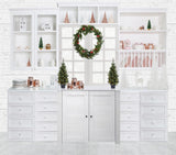 Laden Sie das Bild in den Galerie-Viewer, Fox White Christmas Kitchen Fabric/Vinyl Backdrop Designed by JT photography