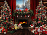 Laden Sie das Bild in den Galerie-Viewer, Fox Christmas Fire Place Teddy Bear &amp; Presents Nutcracker Fabric/Vinyl Backdrop