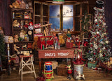 Laden Sie das Bild in den Galerie-Viewer, Fox Christmas Santa Toy Shop Fabric/Vinyl Backdrop