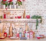 Laden Sie das Bild in den Galerie-Viewer, Fox Light Christmas Kitchen with Brick Wall Fabric/Vinyl Backdrop