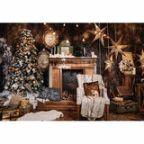 Laden Sie das Bild in den Galerie-Viewer, Fox Rolled Retro Christmas Brown Wood Vinyl Backdrop - Foxbackdrop