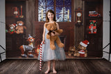 Laden Sie das Bild in den Galerie-Viewer, Fabric/Vinyl Christmas bear backdrop+Fabric/Vinyl dark wood floor drop combo set