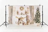 Laden Sie das Bild in den Galerie-Viewer, Fabric/Vinyl Christmas fireplace backdrop+Fabric/Vinyl white wood floor drop combo set