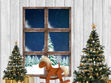 Laden Sie das Bild in den Galerie-Viewer, Fox Christmas Trees Winter Snow Window Vinyl Backdrop-Foxbackdrop