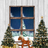 Laden Sie das Bild in den Galerie-Viewer, Fox Christmas Trees Winter Snow Window Vinyl Backdrop-Foxbackdrop