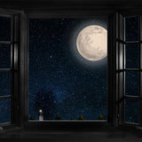 Laden Sie das Bild in den Galerie-Viewer, Fox Roll Night Moon Window Vinyl Photos Backdrop-Foxbackdrop