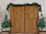 Laden Sie das Bild in den Galerie-Viewer, Fox Rolled Wood Door Christmas Trees Vinyl Backdrops - Foxbackdrop