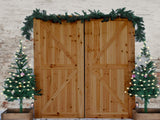 Laden Sie das Bild in den Galerie-Viewer, Fox Rolled Wood Door Christmas Trees Vinyl Backdrops-Foxbackdrop