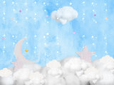 Laden Sie das Bild in den Galerie-Viewer, Fox Blue Clouds Stars Children Birthday Vinyl Backdrop-Foxbackdrop