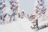 Laden Sie das Bild in den Galerie-Viewer, Fox Rolled Winter Snowman Trees Outdoor Vinyl Backdrop-Foxbackdrop