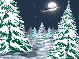 Laden Sie das Bild in den Galerie-Viewer, Fox Christmas Trees Snow Moon Night Vinyl Backdrop-Foxbackdrop