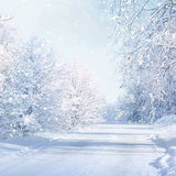 Laden Sie das Bild in den Galerie-Viewer, Fox Rolled Winter Snow Road Trees Vinyl Photos Backdrop-Foxbackdrop