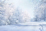 Laden Sie das Bild in den Galerie-Viewer, Fox Rolled Winter Snow Road Trees Vinyl Photos Backdrop-Foxbackdrop