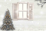 Laden Sie das Bild in den Galerie-Viewer, Fox Rolled Wood Window Christmas Trees Vinyl Backdrop-Foxbackdrop