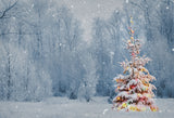 Laden Sie das Bild in den Galerie-Viewer, Fox Snow Winter Christmas Trees Rolled Vinyl Backdrop-Foxbackdrop