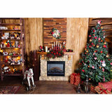 Laden Sie das Bild in den Galerie-Viewer, Fox Rolled Christmas Fireplace Trees Vinyl Photography Backdrop-Foxbackdrop