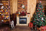 Laden Sie das Bild in den Galerie-Viewer, Fox Rolled Christmas Fireplace Trees Vinyl Photography Backdrop-Foxbackdrop