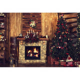 Laden Sie das Bild in den Galerie-Viewer, Fox Rolled Retro Christmas Fireplace Trees Vinyl Photo Backdrop - Foxbackdrop