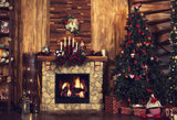 Laden Sie das Bild in den Galerie-Viewer, Fox Rolled Retro Christmas Fireplace Trees Vinyl Photo Backdrop - Foxbackdrop