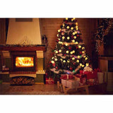 Laden Sie das Bild in den Galerie-Viewer, Fox Rolled Retro Christmas Fireplace Vinyl Backdrop-Foxbackdrop