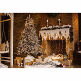 Laden Sie das Bild in den Galerie-Viewer, Fox Rolled Christmas Lights Fireplace Vinyl Photography Backdrop - Foxbackdrop