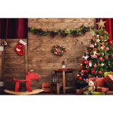 Laden Sie das Bild in den Galerie-Viewer, Fox Rolled Rustic Wood Christmas Vinyl Photo Backdrop-Foxbackdrop