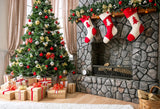 Laden Sie das Bild in den Galerie-Viewer, Fox Christmas Tree Fireplace Gifts Vinyl Backdrop - Foxbackdrop