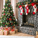 Laden Sie das Bild in den Galerie-Viewer, Fox Christmas Tree Fireplace Gifts Vinyl Backdrop-Foxbackdrop