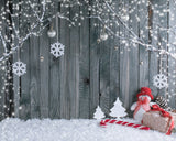 Laden Sie das Bild in den Galerie-Viewer, Fox Snowman Winter Wood Wall Christmas Vinyl Backdrop - Foxbackdrop