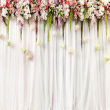 Laden Sie das Bild in den Galerie-Viewer, Fox White Curtains with Flowers Wedding Vinyl Backdrop-Foxbackdrop