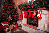 Laden Sie das Bild in den Galerie-Viewer, Fox Christmas Fireplace Socks Vinyl Photography Backdrop - Foxbackdrop