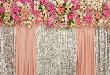 Laden Sie das Bild in den Galerie-Viewer, Fox Flowers Sequins Pink Curtain Wedding Rolled Vinyl Backdrop-Foxbackdrop