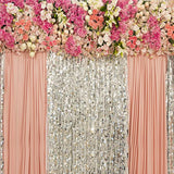 Laden Sie das Bild in den Galerie-Viewer, Fox Flowers Sequins Pink Curtain Wedding Rolled Vinyl Backdrop-Foxbackdrop