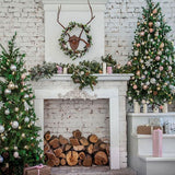 Laden Sie das Bild in den Galerie-Viewer, Fox Christmas Fireplace Trees Gift Vinyl Photos Backdrop-Foxbackdrop