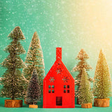 Laden Sie das Bild in den Galerie-Viewer, Fox Christmas Trees Red House Vinyl Photo Backdrop-Foxbackdrop