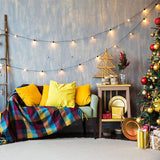 Laden Sie das Bild in den Galerie-Viewer, Fox Christmas Trees Sofa Lights Vinyl Backdrops-Foxbackdrop