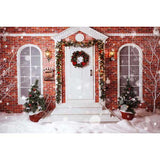 Laden Sie das Bild in den Galerie-Viewer, Fox Christmas House Door Snow Vinyl Photoshoot Backdrop-Foxbackdrop