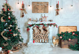 Laden Sie das Bild in den Galerie-Viewer, Fox White Christmas Fireplace Rolled Vinyl Backdrops - Foxbackdrop