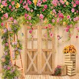 Laden Sie das Bild in den Galerie-Viewer, Fox Rolled Spring Flowers Ladder Wooden Vinyl Photo Backdrop-Foxbackdrop