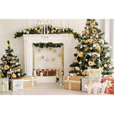 Laden Sie das Bild in den Galerie-Viewer, Fox Rolled Christmas Fireplace Golden Vinyl Backdrops-Foxbackdrop