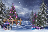 Laden Sie das Bild in den Galerie-Viewer, Fox Rolled Outdoor Snow Christmas Trees Vinyl Photo Backdrop - Foxbackdrop